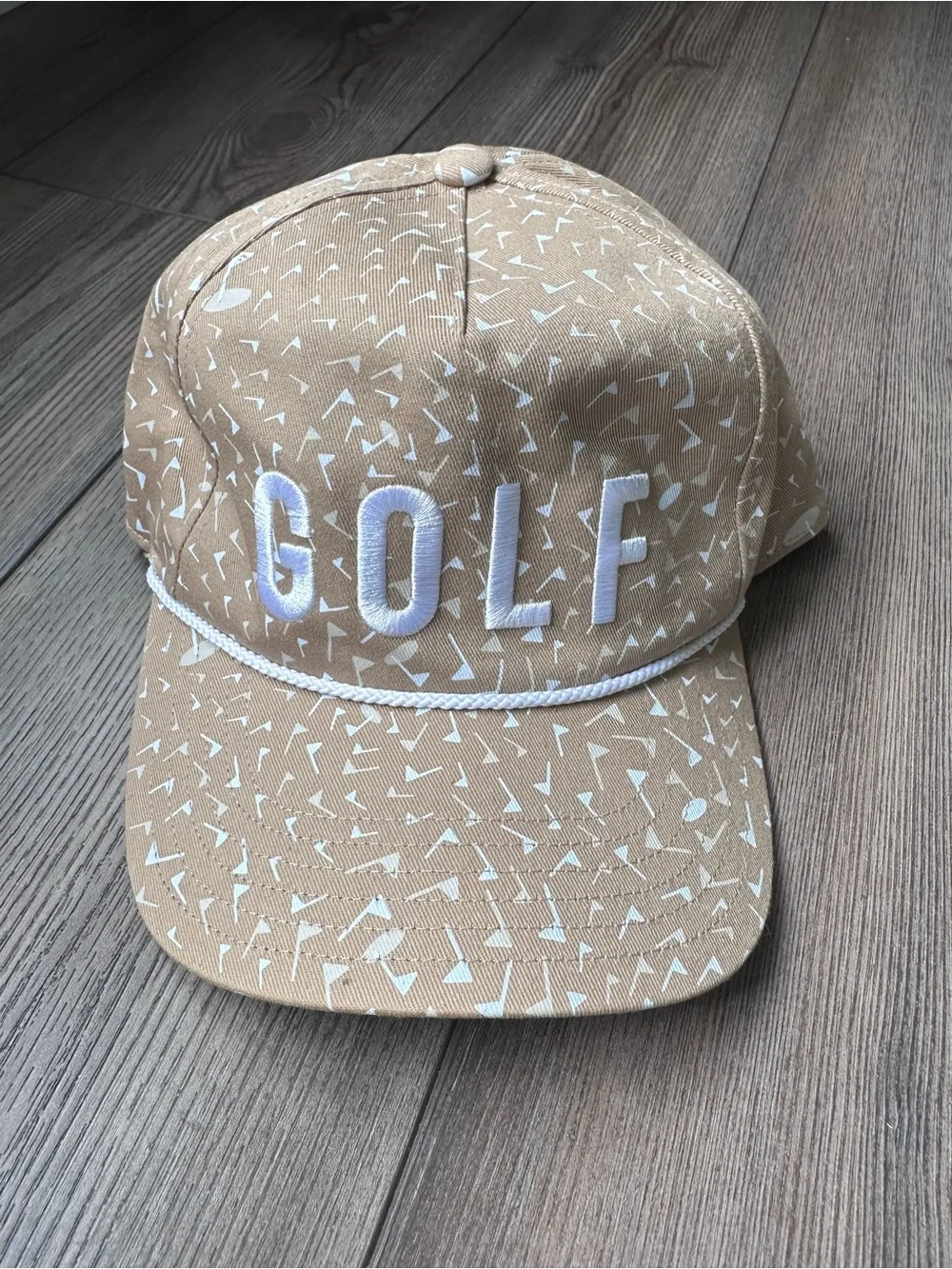 Adidas Golf Snapback Hat Tan White Print Adjustable One Size EUC